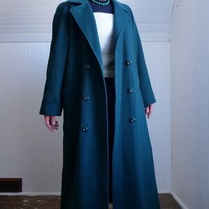 90s Tall Girl emerald green double breasted longline wool overcoat